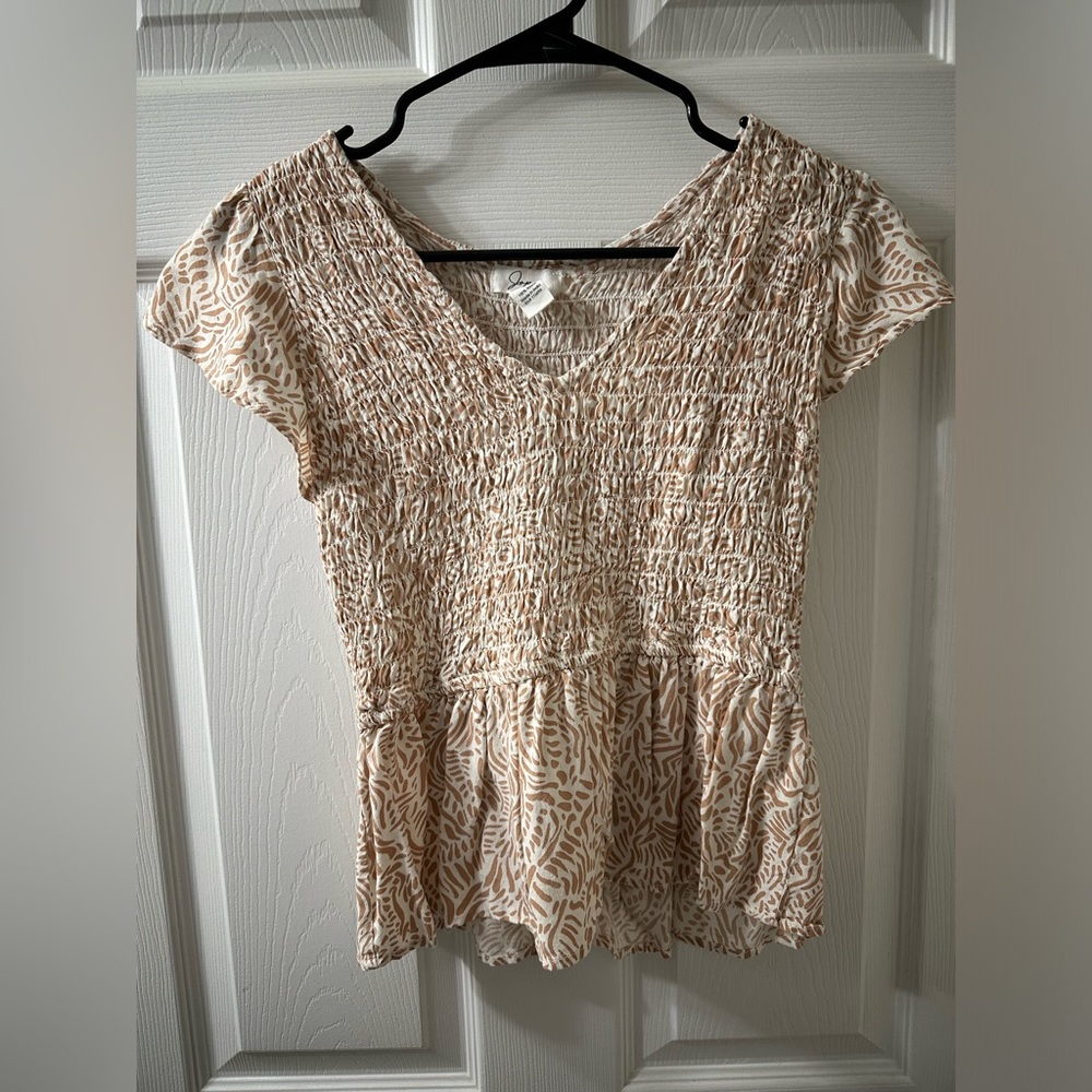 Japna Abstract Pattern Smocked Flutter Sleeve Top Size Large